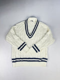 Navy Striped Cable Knit Cricket Jumper (34/36in Chest)