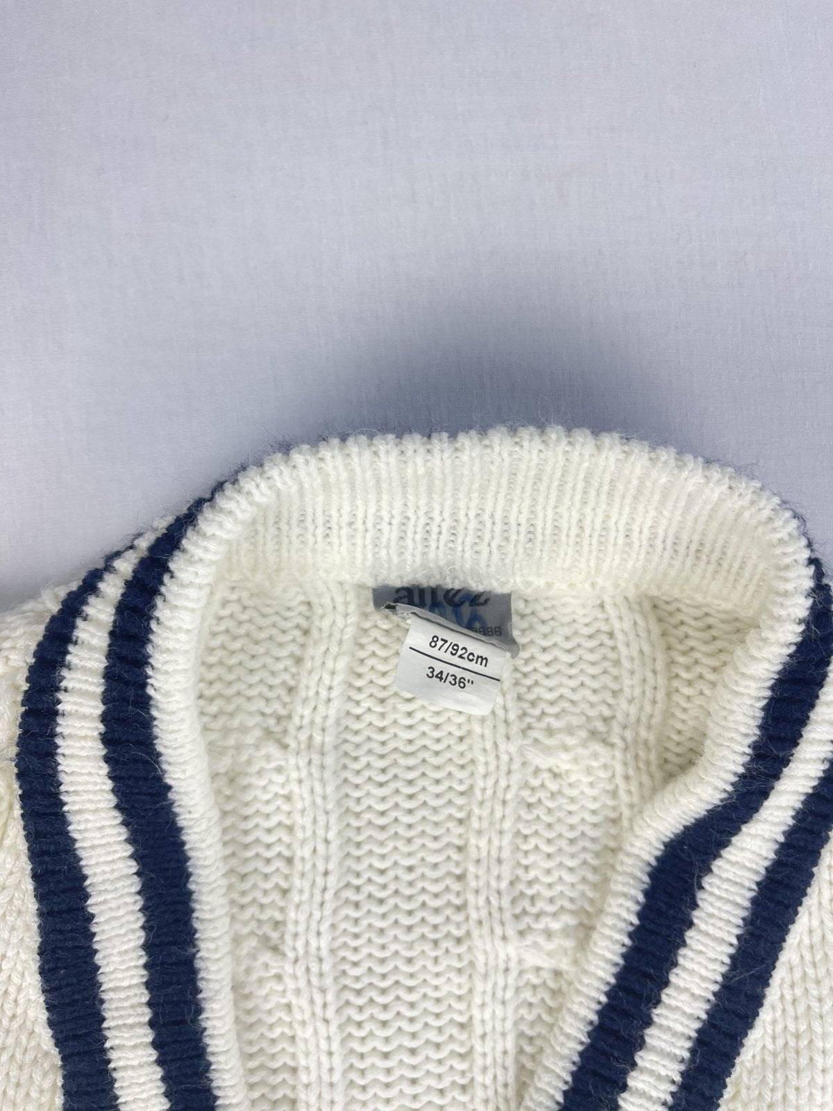 Navy Striped Cable Knit Cricket Jumper (34/36in Chest)