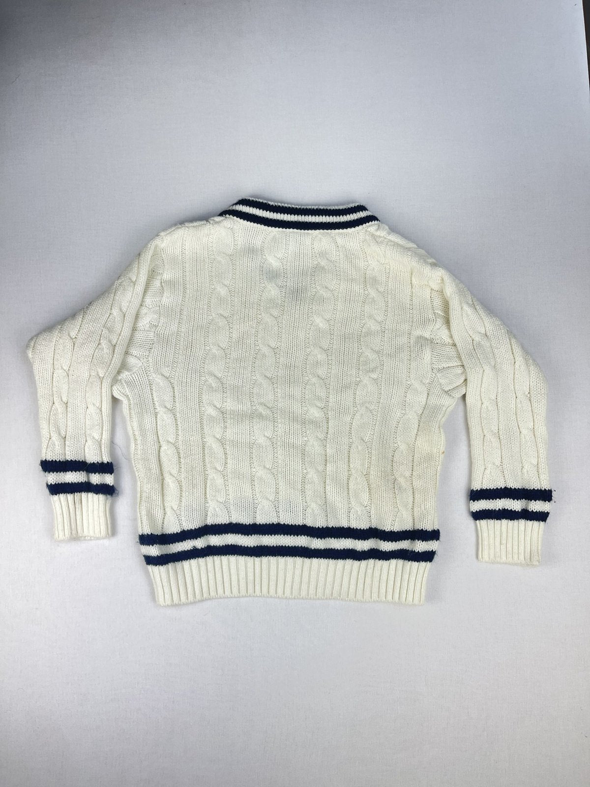 Navy Striped Cable Knit Cricket Jumper (34/36in Chest)